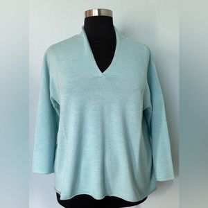 Eileen Fisher Woman Aqua Merino V Neck Sweater Size 2X